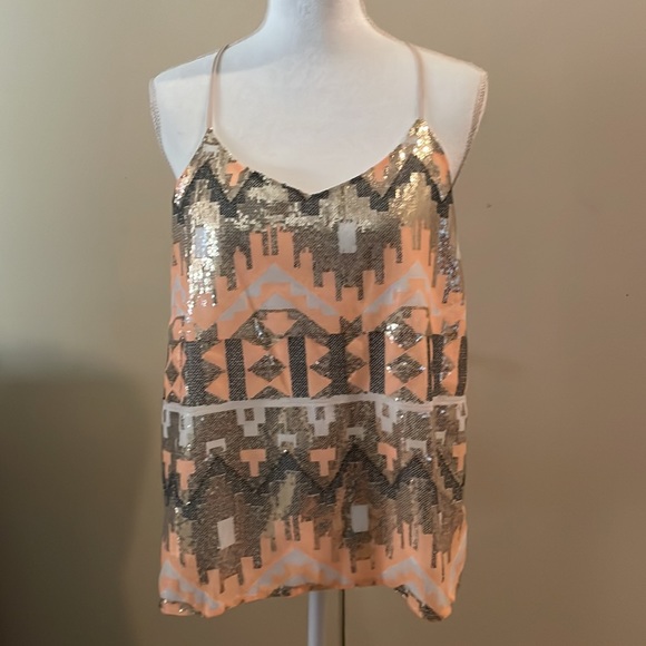 Charlotte Russe Tops - Charlotte Russe Sequence Top Peach/Gold/White. Like new, Size L